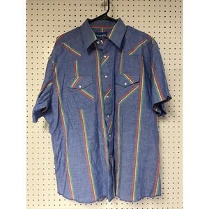 Vintage Wrangler Western Shirt‎ Cowboy Pearl Snap Size XL Short Sleeve
